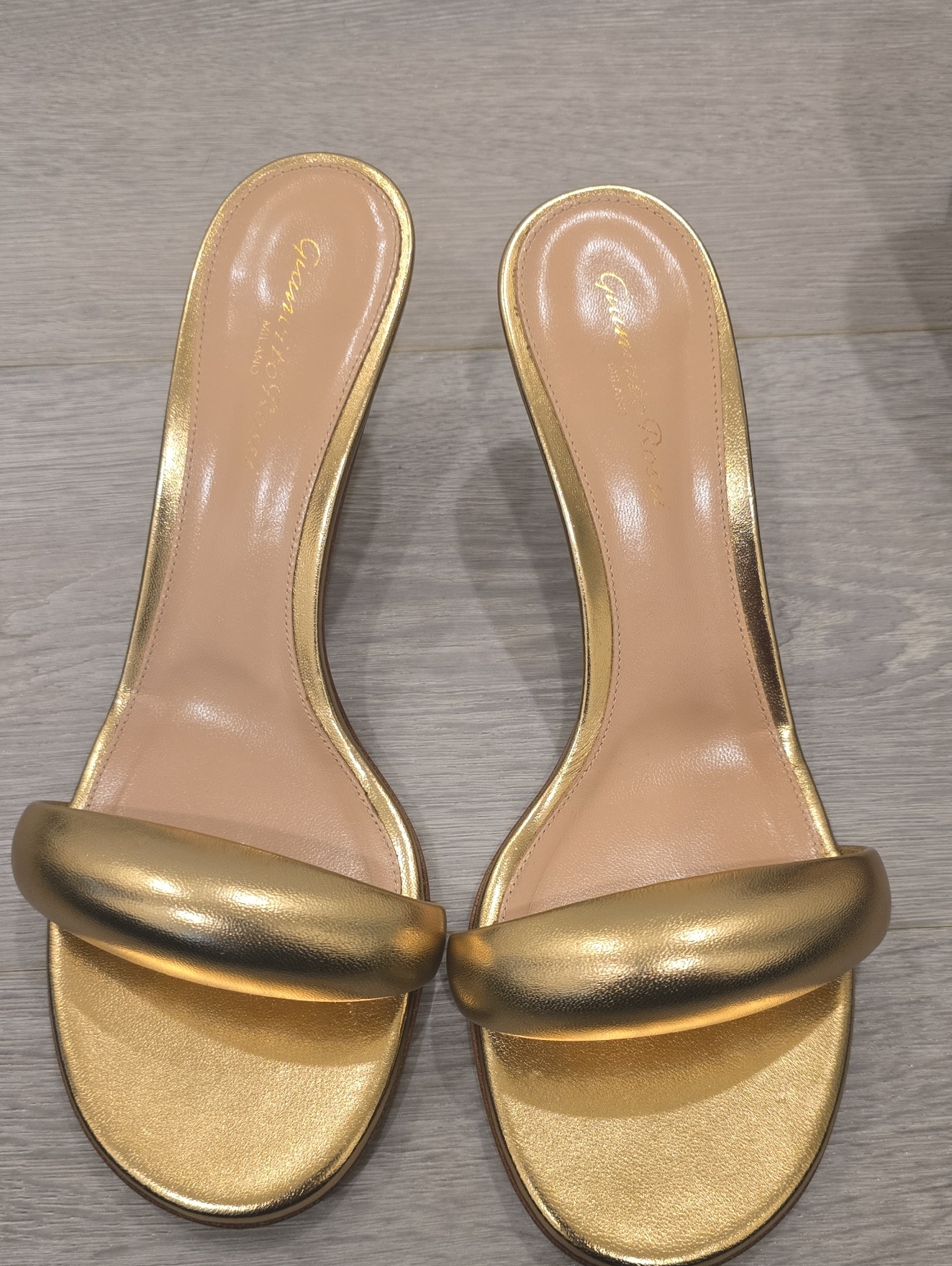 Gianvito Rossi Metallic Gold Padded Strap Kitten Slide Sandals